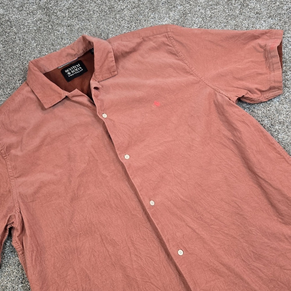 Scotch & Soda Shirt Mens XL Orange Corduroy Short Sleeve Button Up Casual‎